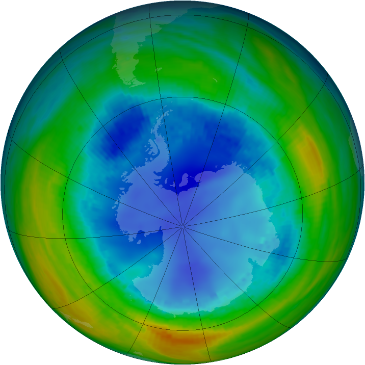 Antarctic ozone map for 16 August 1992